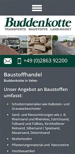 Neue responsive Website Buddenkotte Transporte Landmarkt Baustoffhandel